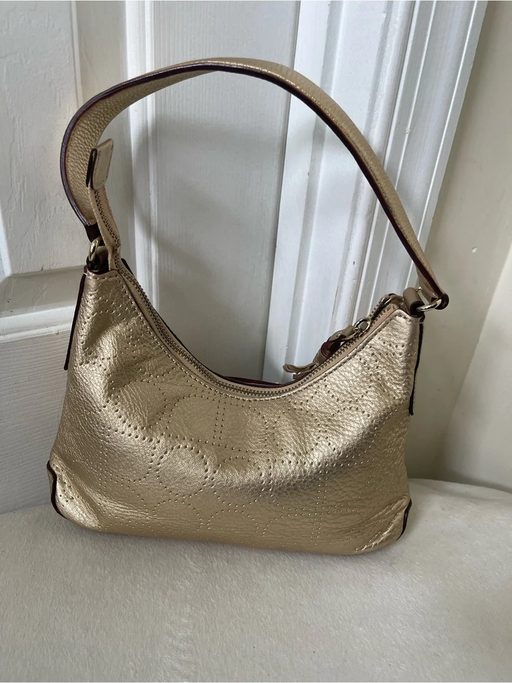 Kate Spade Y2K Vintage Metallic Gold Leather Shoulder Bag with Tassel
